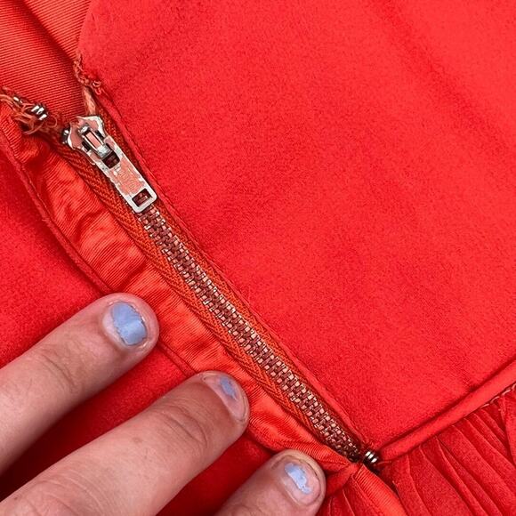 Howard Hirsh California 1950s Red Orange Chiffon Party Dress XS/S Full Skirt - Picture 7 of 11